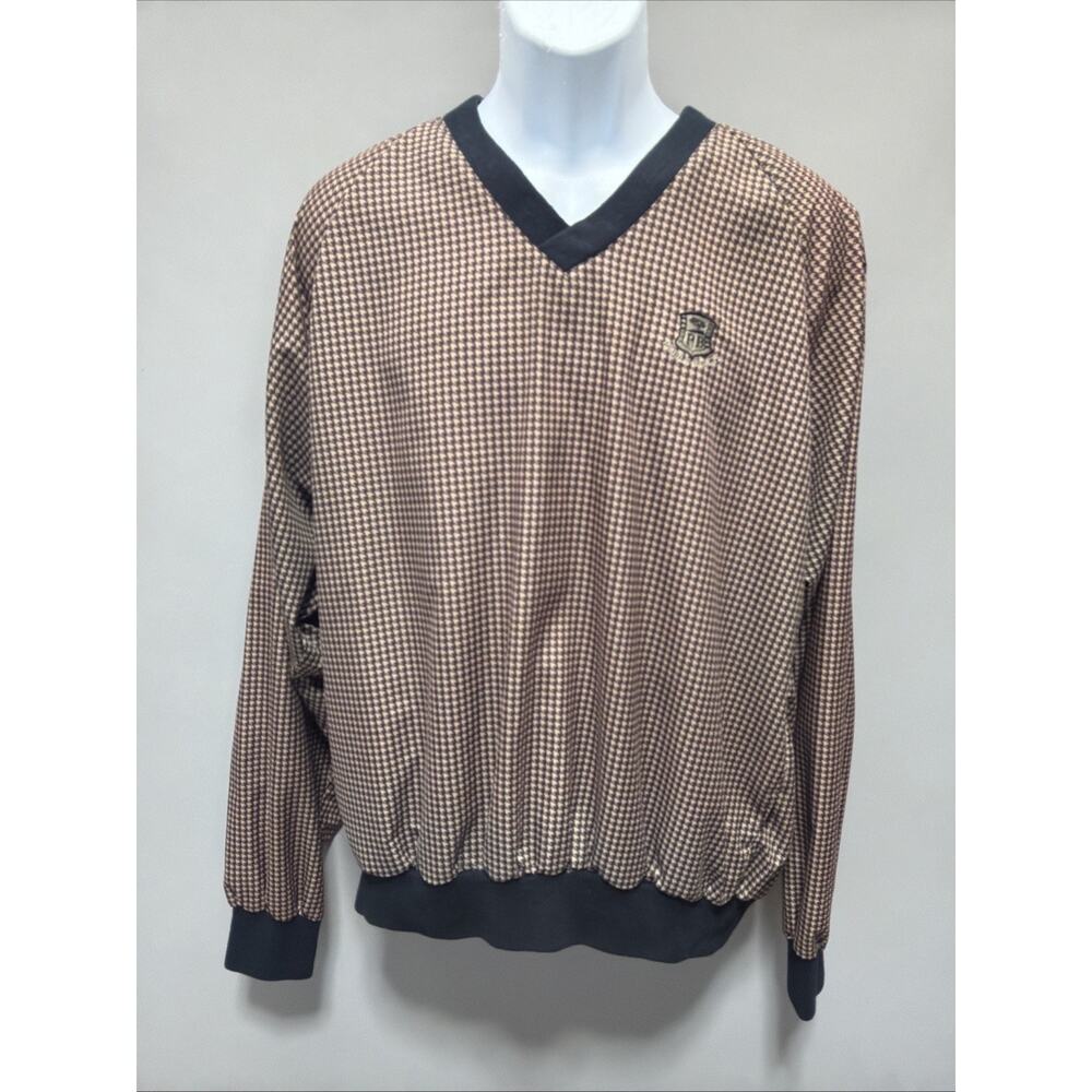 Pebble Beach Black & Tan Houndstooth Golf Pullover Jacket Windbreaker Mens Sz XL
